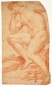 Seated Academic Male Nude in Profile to Left