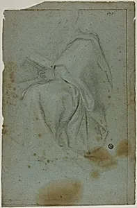 Seated Draped Male Figure with Book (recto); Two Seated Women with Sketch of Left Hand (verso)