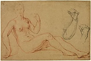 Seated Female Nude with Sketch of Hand and Sketch of Forearm