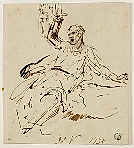 Seated Male Figure with Raised Arm