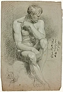 Seated Male Nude with Sketch of Nude Archer