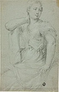 Seated Woman with Folio Resting on Her Lap