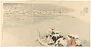 Second Month: Matsuchi Hill in Snow at Dusk (Kisaragi, Matsuchiyama yuki no tasogare), from the series "True Views of Famous Places in Tokyo (Tokyo meisho shinkei no uchi)" by Kobayashi Kiyochika