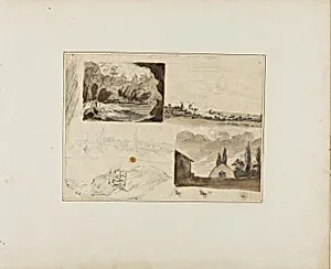 Sheet of Sketches: Four Landscapes and a Greyhound by Jean Louis André Théodore Géricault