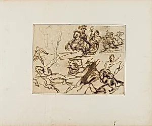 Sheet of Sketches: Lancers, Struggling Nudes, Other Subjects by Jean Louis André Théodore Géricault