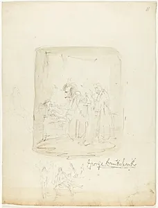 Sheet of Sketches with Self-Portrait by George Cruikshank