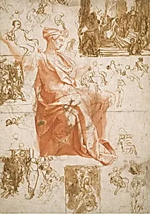 Sheet of Studies for the Blinding of Elymas, Sacrifice at Lystra, and a Holy Family