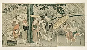 Sheltering from a Sudden Shower by Kitagawa Utamaro