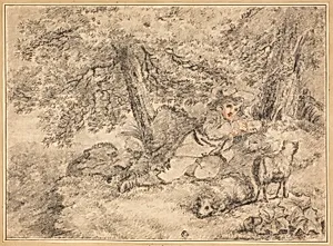 Shepherd Boy with Lambs in Woods