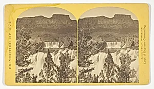 Shoshone Falls, Snake River, Idaho, looking through the timber, and showing the main fall, and upper or "Lace Falls", No. 49 from the series "Geographical Explorations and Surveys West of the 100th Meridian"