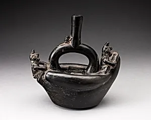 Single Spout Blackware Vessel in the Form of Figures Riding on Reed Boat
