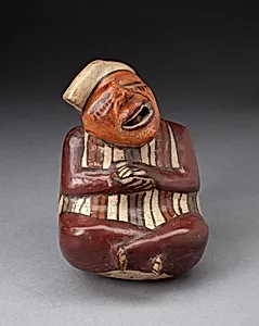 Single Spout Vessel in the Form of a Crossed-Legged Figure, Probably Deceased by Nasca