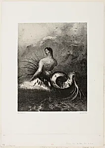 Siren Coming out of the Waves, Dressed in Flames, plate 4 of 8 from "Les Origines" by Odilon Redon