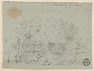 Sketch of Trees Near Bridge (recto); Sketch of Building (verso)