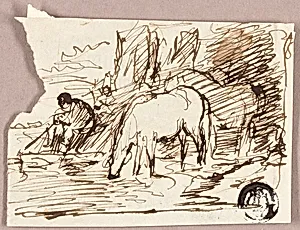 Sketch of Watering Horses and Fisherman