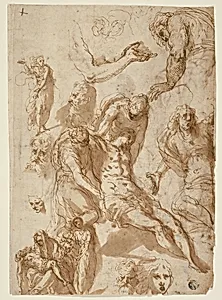 Sketches for a Lamentation and a Pietà, and of Various Figures, Heads, and an Arm (recto); Sketches of the Dead Christ, and of Various Figures and Heads (verso)