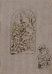 Sketches for an Altar with Saint Margaret of Cortona, Saint Sebastian and Saint Roch (recto); Two Sketches for an Altar (verso) by Giovanni Battista Piazzetta