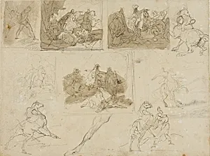 Sketches of a Cavalry Battle and Studies of a Draught Horse by Jean Louis André Théodore Géricault