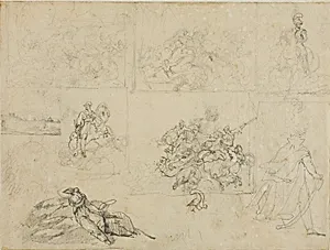 Sketches of A Cavalry Battle, Soldiers, and a Landscape by Jean Louis André Théodore Géricault