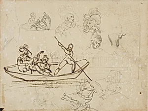 Sketches of a Musical Boating Party and of a Woman Wearing a Tall Hat by Jean Louis André Théodore Géricault