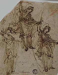 Sketches of a Standing Saint Holding a Sword (recto); Sketches of Figures and Heads (verso)