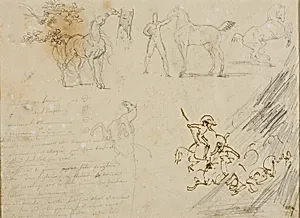 Sketches of Horses, Groom Holding Horse, a Cavalry Battle by Jean Louis André Théodore Géricault