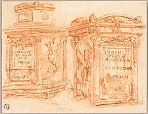 Sketches of Inscribed Bases of Roman Columns by Nicolas Poussin