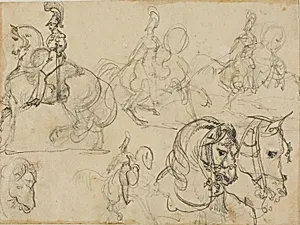 Sketches of Mounted Carabiniers and Heads of Horses by Jean Louis André Théodore Géricault
