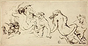 Sketches of Nymph, Satyr and Putto