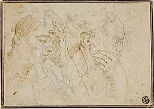 Sketches of Two Male Heads in Profile to Right