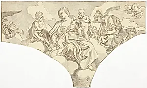 Spandrel Decoration with Seated Allegorical Female Figures of Charity and Obedience by Studio of Francesco Solimena