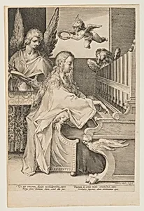 St. Cecilia Playing the Organ with Two Angels