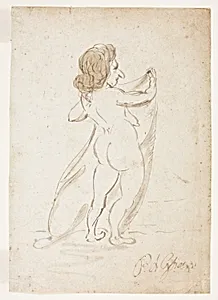 Standing Nude Woman Holding a Veil