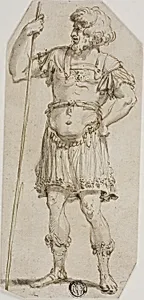 Standing Roman Warrior Holding Staff