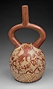 Stirrup Spout Vessel with Fineline Deer Hunt Motif by Moche