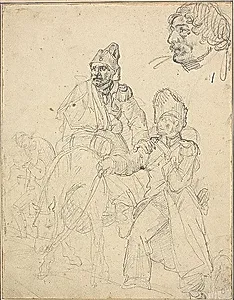 Study of Figure Group, with Detail of Grenadier's Head by Jean Louis André Théodore Géricault