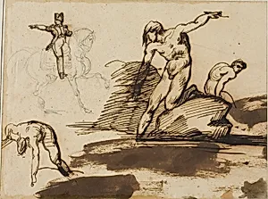 Study of Napoleon on Horseback with Sketches of Nudes Among Rocks by Jean Louis André Théodore Géricault