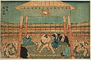 Sumo Match in the Precints of the Ekoin Temple (Ekoin keidai sumo no zu), from the series "Ryogoku in the Eastern Capital (Toto Ryogoku)" by Utagawa Hiroshige