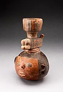 Tall Necked Jar in the Form of an Abstract Head with Animal Forms
