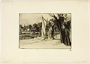 Thames Ditton-with a Sail by Francis Seymour Haden