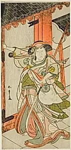 The Actor Nakamura Tomijuro I as Hangaku Gozen Breaking Down the Gate in the Play Wada-gassen Onna Maizuru (The Wada Conflict: A Woman's "Maizuru"), Performed at the Nakamura Theater from the Twenty-fifth Day of the Seventh Month, 1777 by Katsukawa Shunsho