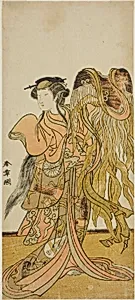 The Actor Nakamura Tomijuro I as the Courtesan Toyama of Tsuruga in the Play Keisei Tsuki no Miyako, Performed at the Morita Theater in the Eighth Month, 1775 by Katsukawa Shunsho