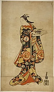 The Actor Sanjo Kantaro II as Oshichi in the play "Nanakusa Fukki Soga," performed at the Ichimura Theater in the first month, 1718