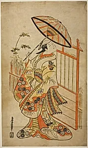 The Actor Sanogawa Mangiku I as Sanada, the daughter of the spinner Itoya, in the play "Hiragana Yomeiri Izu Nikki," performed at the Nakamura Theater in the eleventh month, 1718