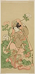 The Actor Segawa Kikunojo II in Shakkyo Dance in the Play Soga Moyo Aigo no Wakamatsu, Performed at the Nakamura Theater in the Second Month, 1769 by Ippitsusai Buncho