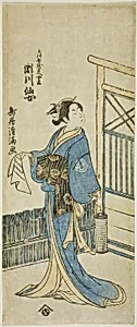The Actor Segawa Senjo (Kikunojo III) as the wife of Amakawaya Gihei in the play "Kanadehon Chushingura," performed at the Nakamura Theater in the fifth month, 1776
