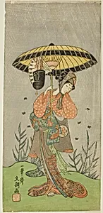 The Actor Yamashita Kinsaku II as Nijo no Kisaki (?) in the Play Natsu Matsuri Naniwa Kagami (?), Performed at the Morita Theater (?) in the Seventh Month, 1770 (?)
