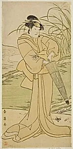 The Actor Yamashita Kinsaku II as Okaya in the Play Yomogi Fuku Noki no Tamamizu, Performed at the Kiri Theater in the Fifth Month, 1795 by Katsukawa Shun'ei