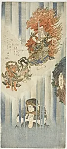 The actors Ichikawa Danjuro VII as Mongaku and Matsumoto Koshiro V as Fudo Myoo