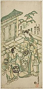 The Actors Ichimura Kamezo I as Urashima Taro and Takinaka Hidematsu I as Kanemoto Gozen in the play "Ichi no Tomi Seiwa Nendaiki," performed at the Ichimura Theater in the fifth month, 1746